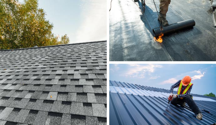 Roofing installation service Collage of various types of roofing