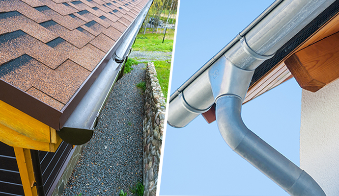 Collage of seamless and specialty gutters Collage of seamless and specialty gutters installed on residential homes