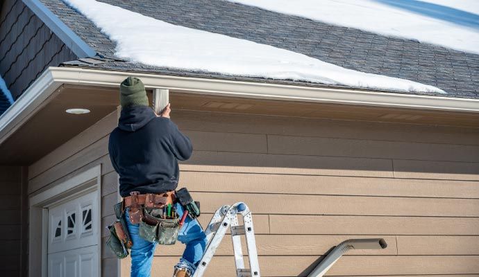 Professional gutter installation service Professional worker installing gutter system for residential home