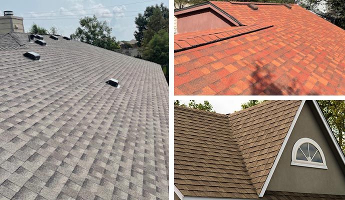 Collage of different colored residential roofs Collage showing various roof colors and materials for homes.