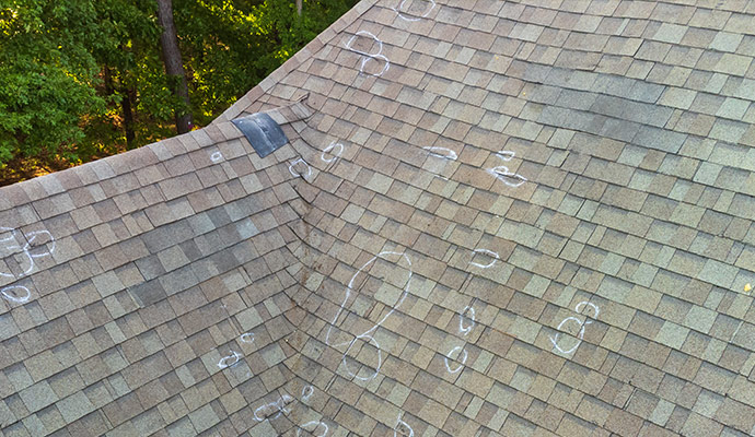 hail damaged roof effect