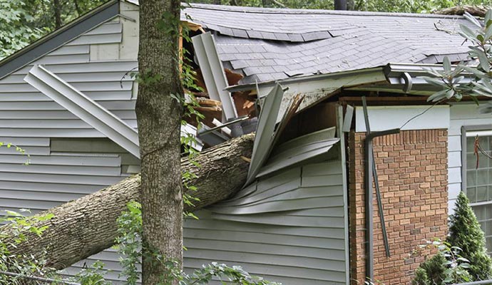 Damaged roof because of storm