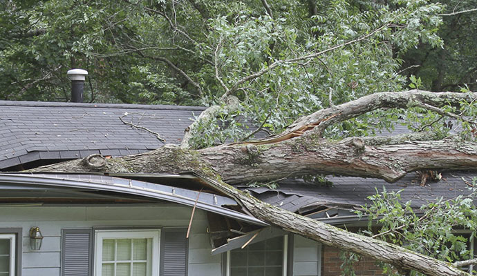 a roof damaged by the aftermath of a heavy storm